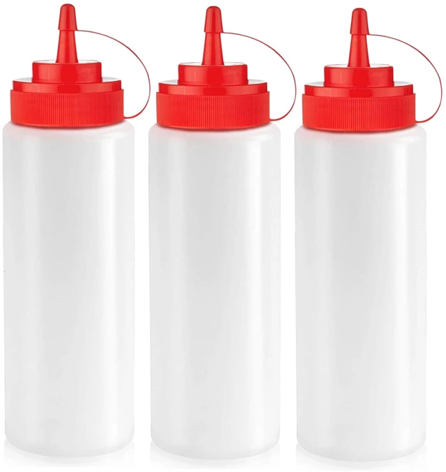 Main image of 12 oz Condiment Squeeze Bottles for Sauces - Leak Proof Oil, Syrup, Dressing Squirt Bottles - 3 Pack