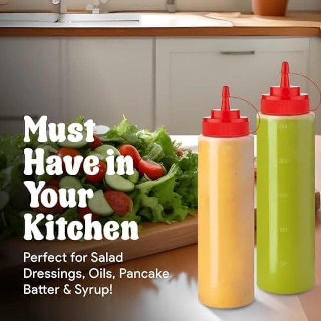 Alt view image 6 of 7 - 12 oz Condiment Squeeze Bottles for Sauces - Leak Proof Oil, Syrup, Dressing Squirt Bottles - 3 Pack
