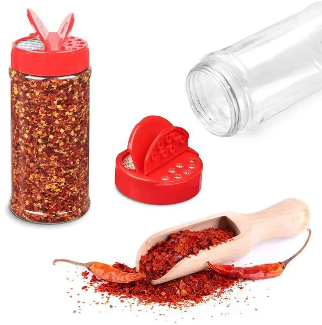 Alt view image 2 of 7 - 6 Pack 16 Oz Plastic Spice Jars with Red Cap, Clear and Safe Plastic Bottle Containers with Shaker Lids for Storing Spice, Herbs and Seasoning Powders, BPA Free, Made in USA