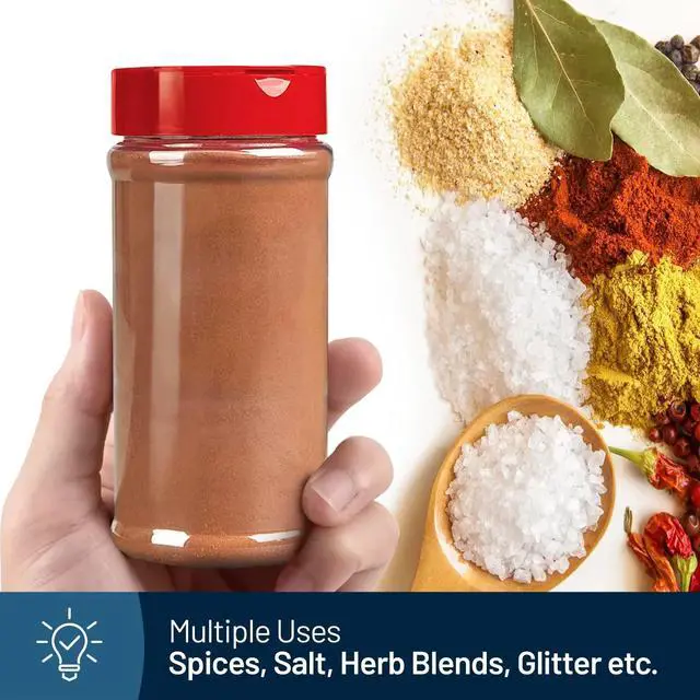 Alt view image 4 of 7 - 6 Pack 16 Oz Plastic Spice Jars with Red Cap, Clear and Safe Plastic Bottle Containers with Shaker Lids for Storing Spice, Herbs and Seasoning Powders, BPA Free, Made in USA