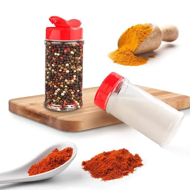 Alt view image 5 of 7 - 6 Pack 16 Oz Plastic Spice Jars with Red Cap, Clear and Safe Plastic Bottle Containers with Shaker Lids for Storing Spice, Herbs and Seasoning Powders, BPA Free, Made in USA