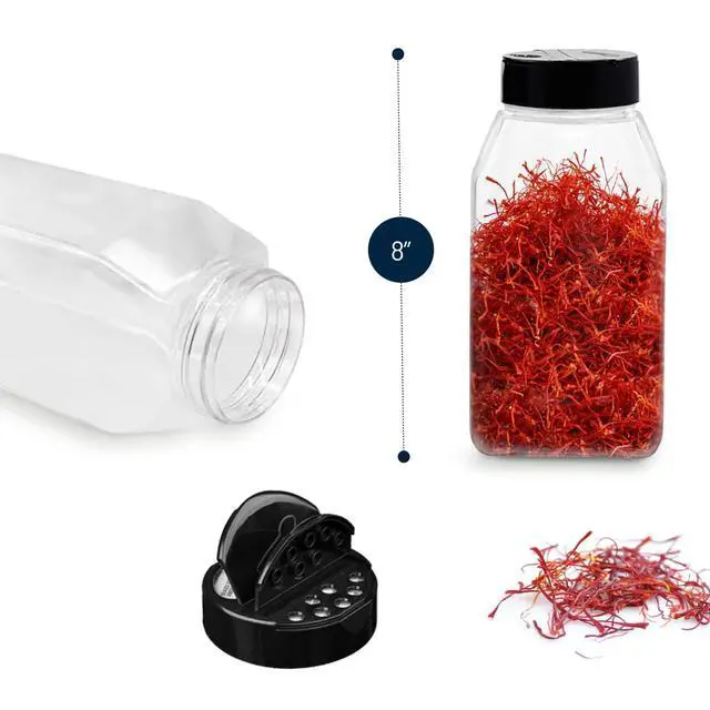 Alt view image 2 of 7 - 6 PACK 32 Oz with Black Cap, Plastic Spice Jars Bottles Containers, Perfect for Storing Spice, Herbs and Powders, Lined Cap, Safe Plastic, PET, BPA free, Made in the USA