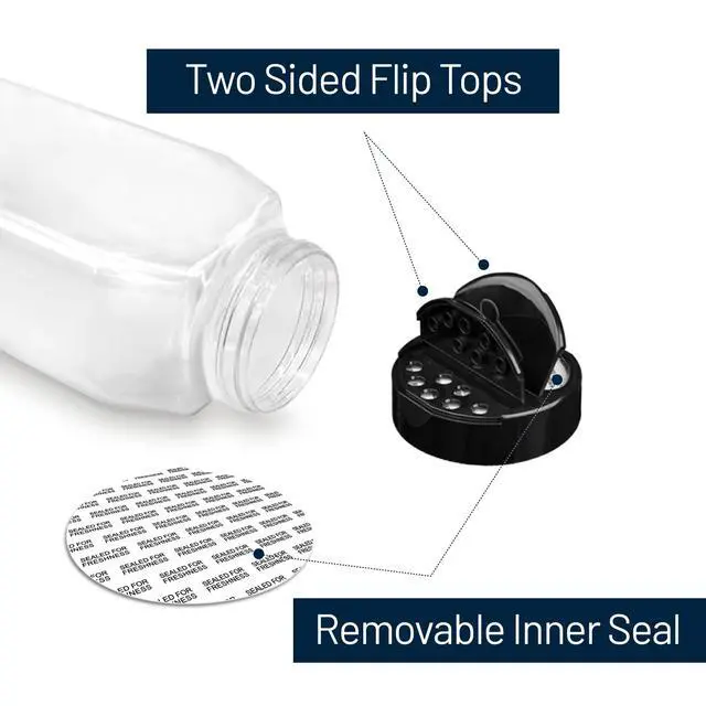 Alt view image 3 of 7 - 6 PACK 32 Oz with Black Cap, Plastic Spice Jars Bottles Containers, Perfect for Storing Spice, Herbs and Powders, Lined Cap, Safe Plastic, PET, BPA free, Made in the USA