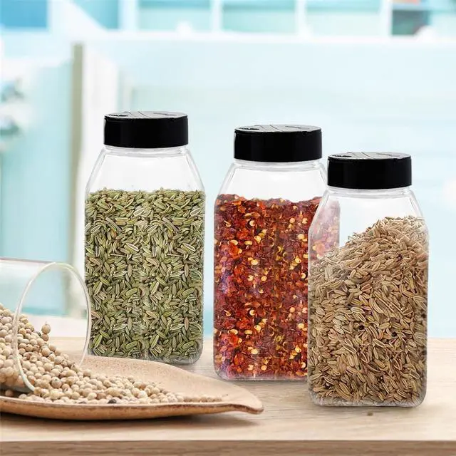 Alt view image 5 of 7 - 6 PACK 32 Oz with Black Cap, Plastic Spice Jars Bottles Containers, Perfect for Storing Spice, Herbs and Powders, Lined Cap, Safe Plastic, PET, BPA free, Made in the USA