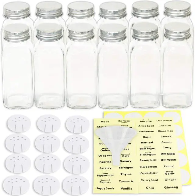 Alt view image 2 of 3 - Spice Jars 6 Ounce Square Glass Bottles with Shaker Lids, Funnel and Labels for Seasoning & Storage, 24 Pack