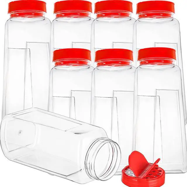 Main image of 8 Pack Large Spice Jar, 32oz Seasoning Shaker, Plastic Spice Container Bottle with Red Dual Shake Lid for Storing Herbs, Powders, General Use Storage Containers