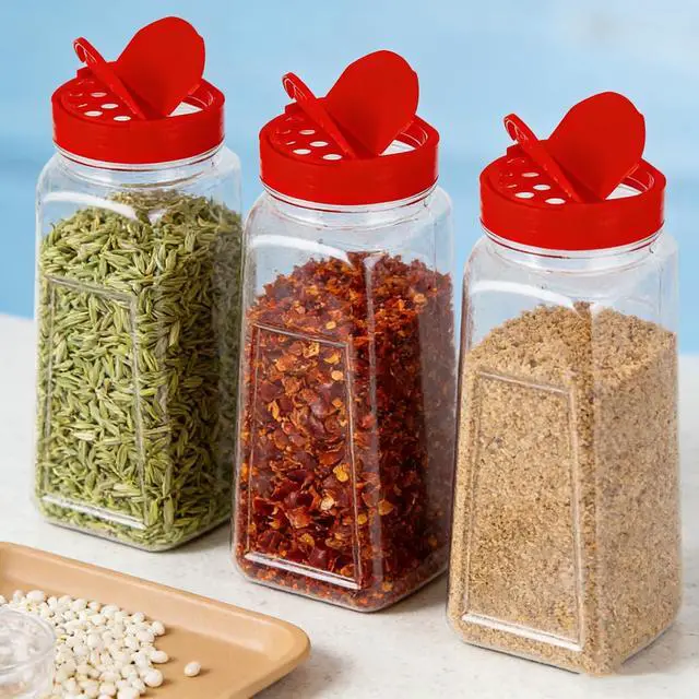 Alt view image 4 of 7 - 8 Pack Large Spice Jar, 32oz Seasoning Shaker, Plastic Spice Container Bottle with Red Dual Shake Lid for Storing Herbs, Powders, General Use Storage Containers
