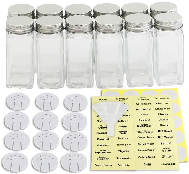 Alt view image 2 of 7 - Spice Jars 4 Ounce Square Glass Bottles with Shaker Lids, Funnel and Labels for Seasoning & Storage, 12 Pack