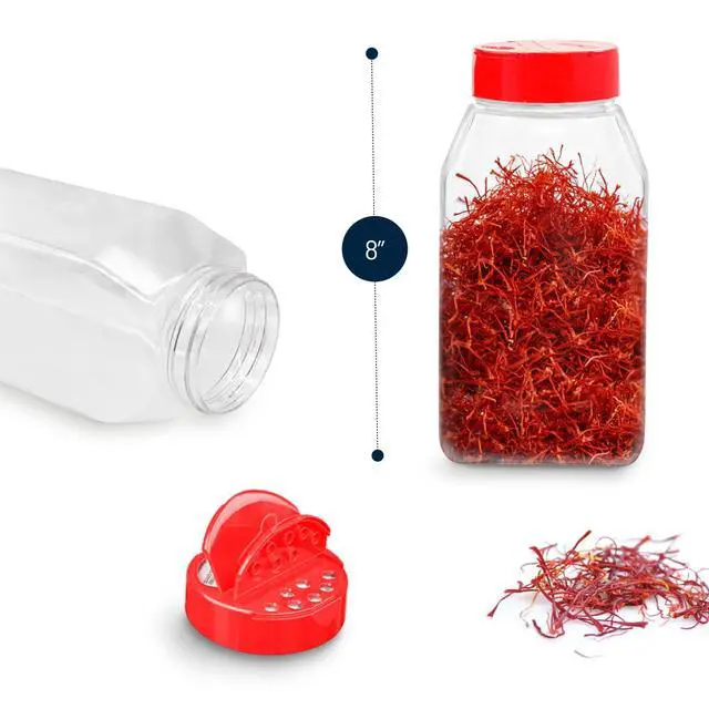 Alt view image 2 of 7 - 6 Pack 32 Oz Plastic Spice Jars with Red Cap, Clear and Safe Plastic Bottle Containers with Shaker Lids for Storing Spice, Herbs and Seasoning Powders, BPA Free, Made in USA