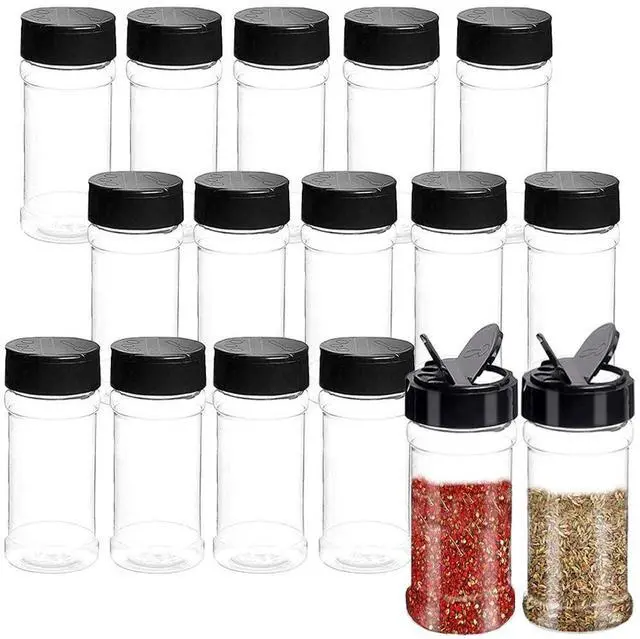Main image of 16 PCS 3.5oz Plastic Seasoning Containers with Black Screw Lids to Pour or Shake,Portable Empty Clear Spice Jars,Storage Seasoning Containers for Spice,Powders,Peppers