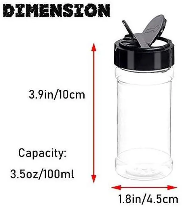 Alt view image 2 of 7 - 16 PCS 3.5oz Plastic Seasoning Containers with Black Screw Lids to Pour or Shake,Portable Empty Clear Spice Jars,Storage Seasoning Containers for Spice,Powders,Peppers