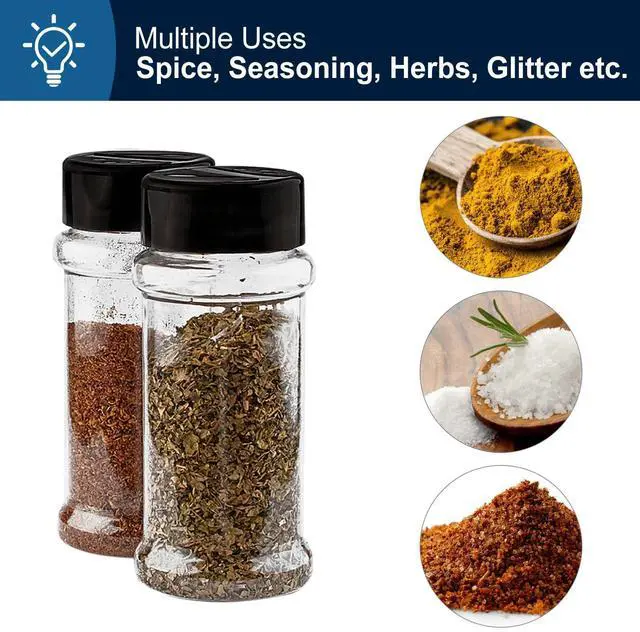 Alt view image 3 of 7 - 24 Pcs Spice Bottles Plastic Seasoning Containers, 3 Oz Clear Plastic Spice Jars with Shaker Lids Empty for Spice & Herbs, Powders, Glitters, BPA Free | Heavy Duty | Wide Mouth | Dual Flaps
