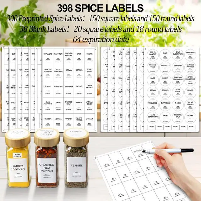 Alt view image 3 of 6 - Glass Spice Jars with 398 Labels, 24 pcs 4oz Spice Containers with Bamboo Lids, Square Spice Bottles With Shaker Lids,Spice Organization for Cabinet,Drawer,Rack,Seasoning Organizer