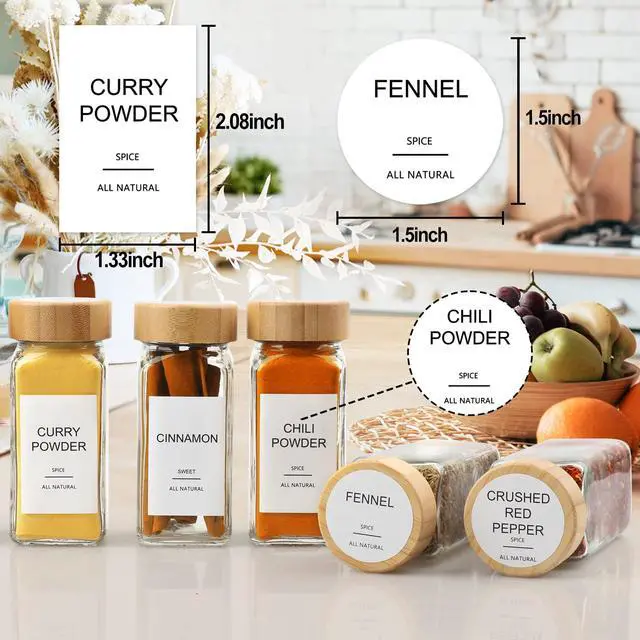 Alt view image 4 of 6 - Glass Spice Jars with 398 Labels, 24 pcs 4oz Spice Containers with Bamboo Lids, Square Spice Bottles With Shaker Lids,Spice Organization for Cabinet,Drawer,Rack,Seasoning Organizer