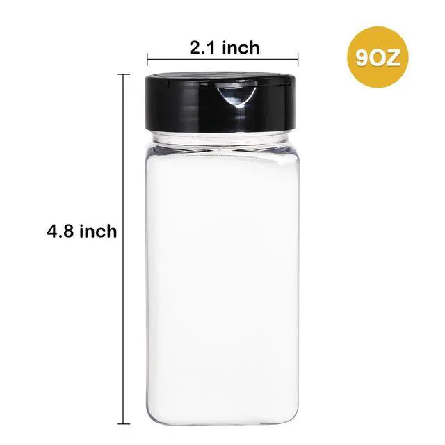 Alt view image 2 of 7 - 16 Pack 9 oz Plastic Spice Jars with Black Cap, Plastic Spice Bottles Empty Seasoning Containers for Storing Spice, Herbs and Powders