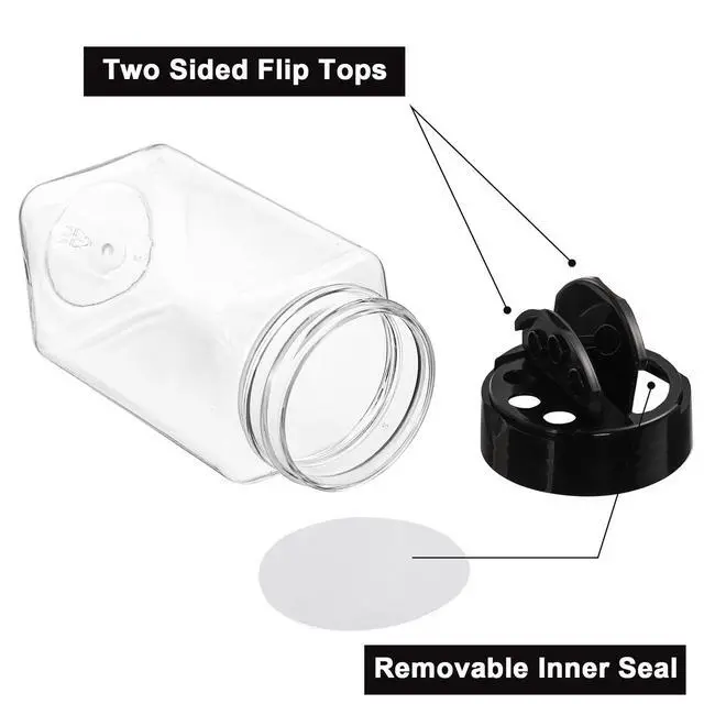 Alt view image 3 of 7 - 16 Pack 9 oz Plastic Spice Jars with Black Cap, Plastic Spice Bottles Empty Seasoning Containers for Storing Spice, Herbs and Powders