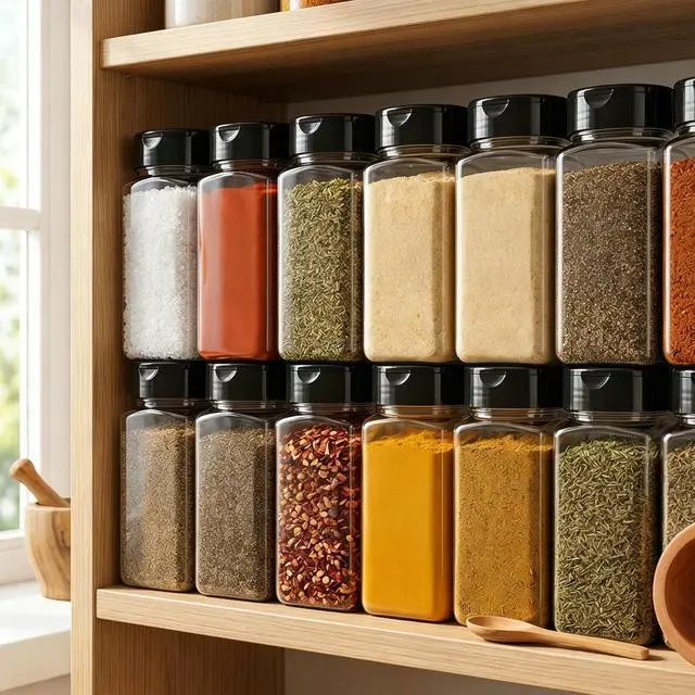 Alt view image 7 of 7 - 16 Pack 9 oz Plastic Spice Jars with Black Cap, Plastic Spice Bottles Empty Seasoning Containers for Storing Spice, Herbs and Powders