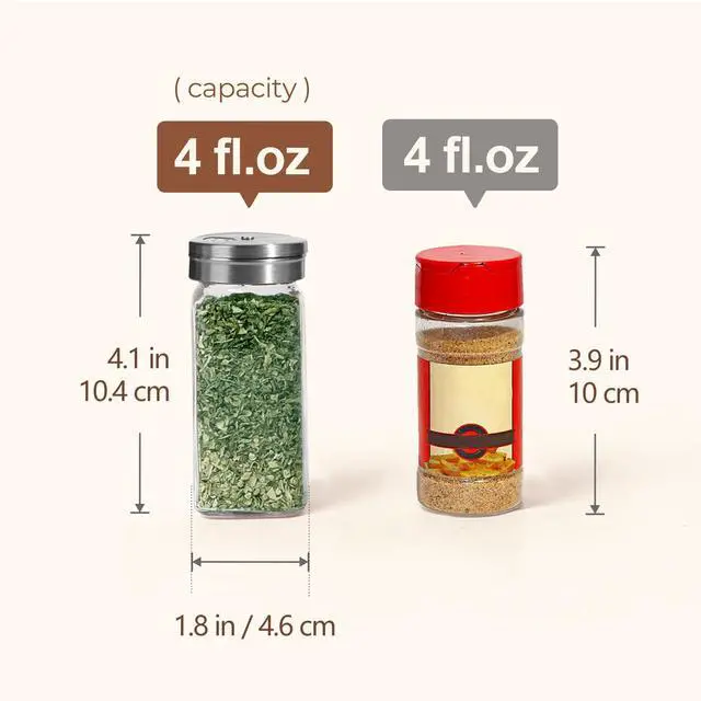 Alt view image 3 of 7 - Glass Spice Jars with Shaker Lids 4 oz 6 Pack Square | Labels, Seasoning Herbs Powders, Salt Pepper Chili, Spice Rack Organization, Kitchen Cabinet Storage, Funnel Included