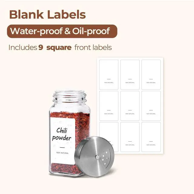 Alt view image 5 of 7 - Glass Spice Jars with Shaker Lids 4 oz 6 Pack Square | Labels, Seasoning Herbs Powders, Salt Pepper Chili, Spice Rack Organization, Kitchen Cabinet Storage, Funnel Included