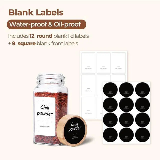 Alt view image 2 of 7 - Glass Spice Jars with with Labels 4 oz 6 Pack Small Bamboo Lids