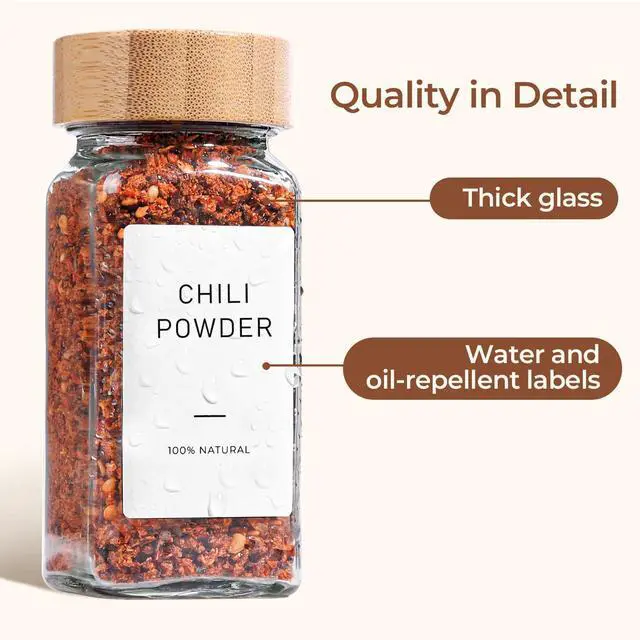 Alt view image 4 of 7 - Glass Spice Jars with with Labels 4 oz 6 Pack Small Bamboo Lids