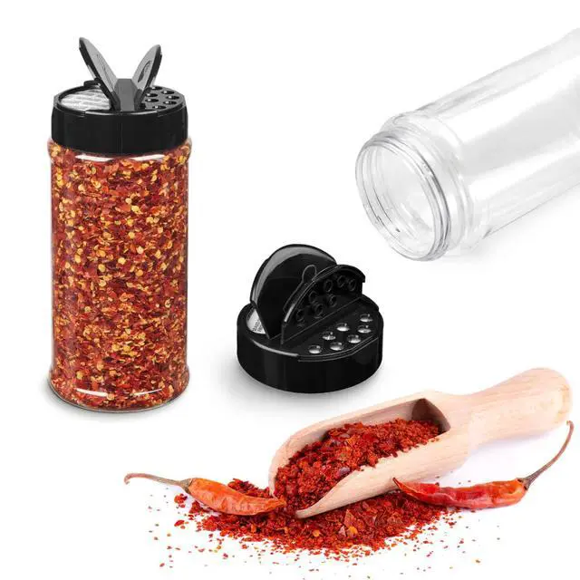 Alt view image 2 of 7 - 6 Pack 16 Oz Plastic Spice Jars with Black Cap, Clear and Safe Plastic Bottle Containers with Shaker Lids for Storing Spice, Herbs and Seasoning Powders, BPA Free, Made in USA