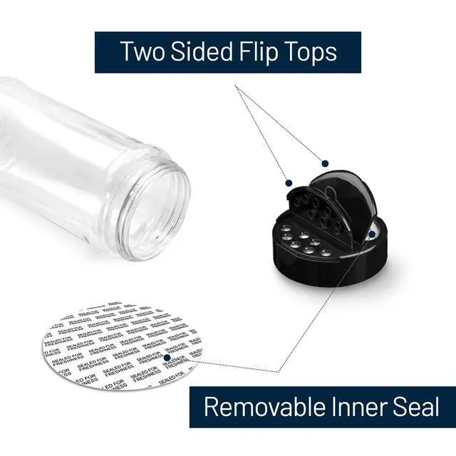 Alt view image 3 of 7 - 6 Pack 16 Oz Plastic Spice Jars with Black Cap, Clear and Safe Plastic Bottle Containers with Shaker Lids for Storing Spice, Herbs and Seasoning Powders, BPA Free, Made in USA
