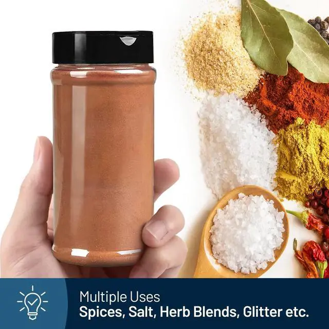 Alt view image 4 of 7 - 6 Pack 16 Oz Plastic Spice Jars with Black Cap, Clear and Safe Plastic Bottle Containers with Shaker Lids for Storing Spice, Herbs and Seasoning Powders, BPA Free, Made in USA