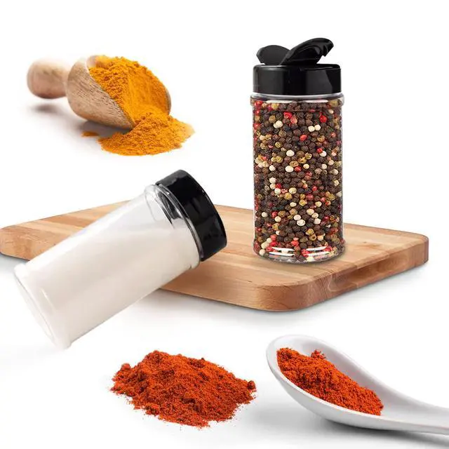 Alt view image 5 of 7 - 6 Pack 16 Oz Plastic Spice Jars with Black Cap, Clear and Safe Plastic Bottle Containers with Shaker Lids for Storing Spice, Herbs and Seasoning Powders, BPA Free, Made in USA