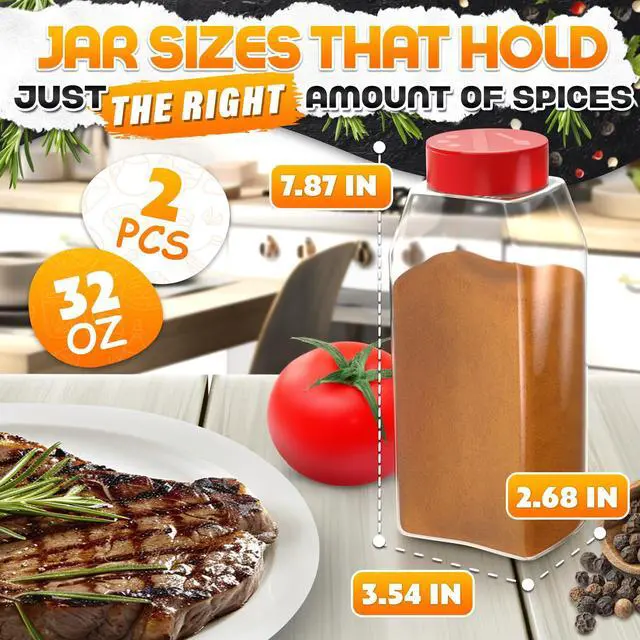 Alt view image 2 of 7 - 2Pcs Large Seasoning Containers with Wide Mouth for Easy Filling 32 Oz Spice Containers with Dual Shake Airtight Lids for Spices | Transparent Seasoning Shaker, Durable & Odor-Resistant Spice Shaker