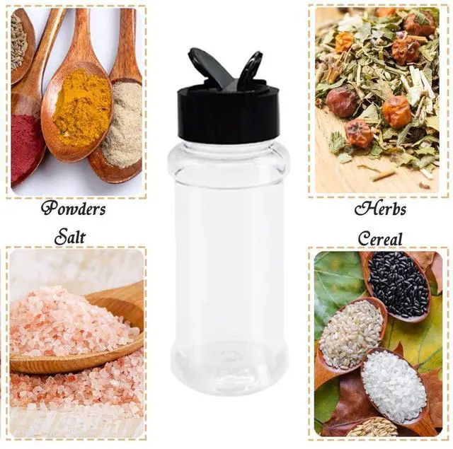 Alt view image 5 of 7 - 16 Pack 3.4oz/100ml Plastic Spice Bottles Set,Empty Seasoning Containers with Black Cap,Clear Reusable Containers Jars for Spice,Herbs,Powders,Glitters