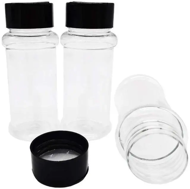 Alt view image 6 of 7 - 16 Pack 3.4oz/100ml Plastic Spice Bottles Set,Empty Seasoning Containers with Black Cap,Clear Reusable Containers Jars for Spice,Herbs,Powders,Glitters