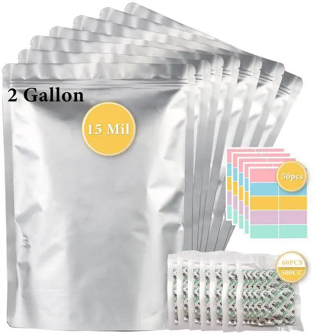 Main image of 30pcs 2 Gallon Mylar Bags for Food Storage (15 Mil Extra Thick) with Oxygen Absorbers 400CC (60 pcs), Stand-Up Zipper Pouches Resealable and Heat Sealable Bags for Long Term Food Storage(13"x17")