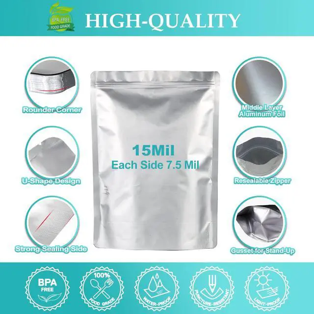 Alt view image 4 of 7 - 30pcs 2 Gallon Mylar Bags for Food Storage (15 Mil Extra Thick) with Oxygen Absorbers 400CC (60 pcs), Stand-Up Zipper Pouches Resealable and Heat Sealable Bags for Long Term Food Storage(13"x17")