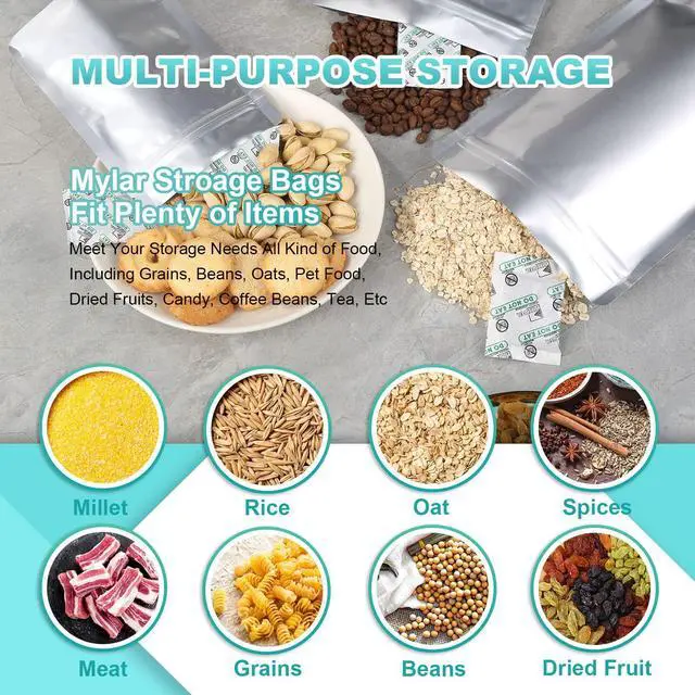 Alt view image 4 of 7 - 50pcs 1 Quart Mylar Bags for Food Storage, 7"x10" 10 Mil Stand-Up Zipper Pouches Resealable and Heat Sealable for Long Term Food Storage(7"x10", Extra Thick)