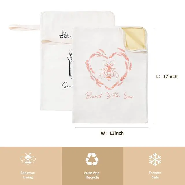 Alt view image 5 of 7 - Premium Beeswax Bread Bags for Sourdough with Wide Zipper Access, 2 Pack XL(13x17in) Reusable Organic Beeswax-Coated Linen Cotton Bread Bags for Homemade Bread, Keeps Bread Fresh Naturally