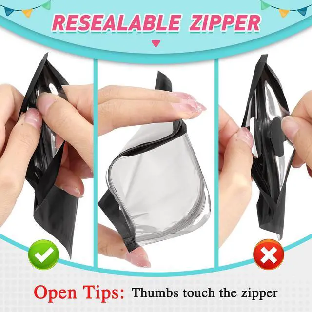Alt view image 4 of 6 - 300 Pack Smell Proof Resealable Bags for Food Storage,Mylar Clear Bags 4x6 Black Packaging Bag- Edibles,Odorless Scent Proof Bag for Cookies, Zip Foil Pouch for Small Business, trading card