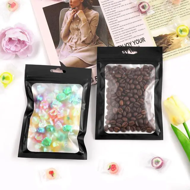 Alt view image 6 of 6 - 300 Pack Smell Proof Resealable Bags for Food Storage,Mylar Clear Bags 4x6 Black Packaging Bag- Edibles,Odorless Scent Proof Bag for Cookies, Zip Foil Pouch for Small Business, trading card