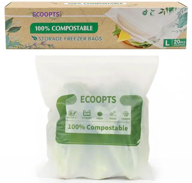 Main image of 100% Compostable Large Gallon Zip Bag | ECO-Friendly Food Storage Bags | Freezer Bag | Plant-Based BPA-free | Seal well for Fruit,Food and Snack (1, Large)