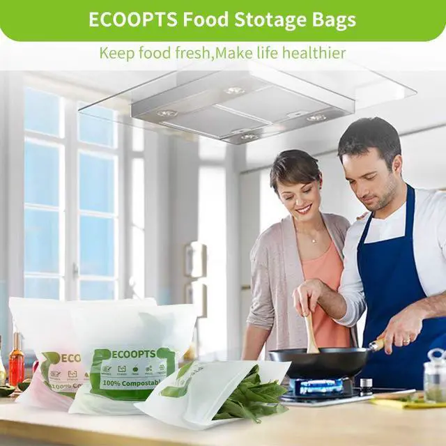 Alt view image 3 of 7 - 100% Compostable Large Gallon Zip Bag | ECO-Friendly Food Storage Bags | Freezer Bag | Plant-Based BPA-free | Seal well for Fruit,Food and Snack (1, Large)