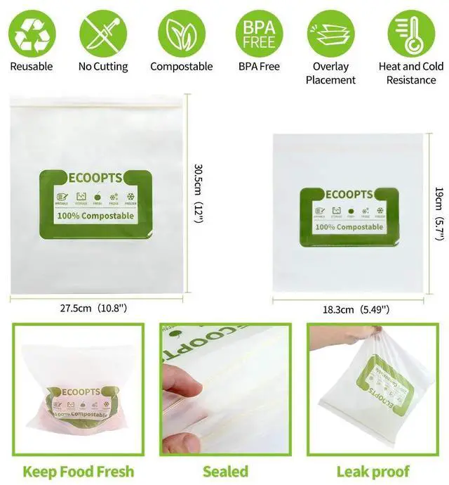 Alt view image 5 of 7 - 100% Compostable Large Gallon Zip Bag | ECO-Friendly Food Storage Bags | Freezer Bag | Plant-Based BPA-free | Seal well for Fruit,Food and Snack (1, Large)