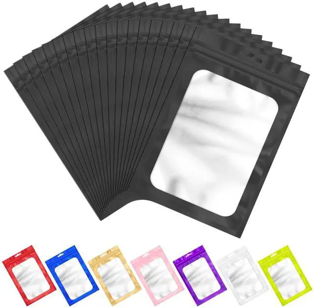 Main image of 100 PCS Resealable Mylar Bags with Frosted Clear Window Bags Packaging Bag Foil Pouch Zipper Bag for Food Self Sealing Storage Supplies (Black, 7.08x10.24)