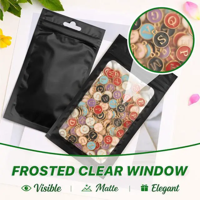 Alt view image 5 of 6 - 100 PCS Resealable Mylar Bags with Frosted Clear Window Bags Packaging Bag Foil Pouch Zipper Bag for Food Self Sealing Storage Supplies (Black, 7.08x10.24)