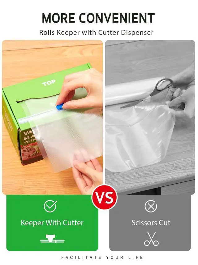 Alt view image 2 of 7 - 11" x 150' Food Vacuum Seal Roll Keeper with Cutter Dispenser, Commercial Grade Vacuum Sealer Bag Rolls, BPA Free Food Vac Bags, Ideal for Storage, Meal Prep and Sous Vide