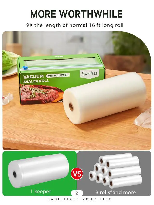 Alt view image 3 of 7 - 11" x 150' Food Vacuum Seal Roll Keeper with Cutter Dispenser, Commercial Grade Vacuum Sealer Bag Rolls, BPA Free Food Vac Bags, Ideal for Storage, Meal Prep and Sous Vide