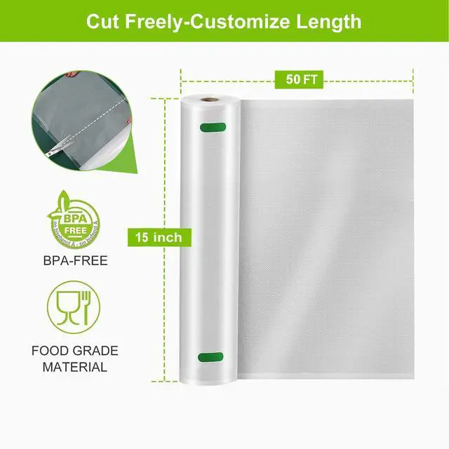 Alt view image 6 of 7 - 15'' x 50' Vacuum Sealer Bags Rolls, Extra Wide Textured Food Storage Bags for Meal Prep & Sous Vide, Commercial Grade BPA Free Heavy Duty Vacuum Seal Rolls