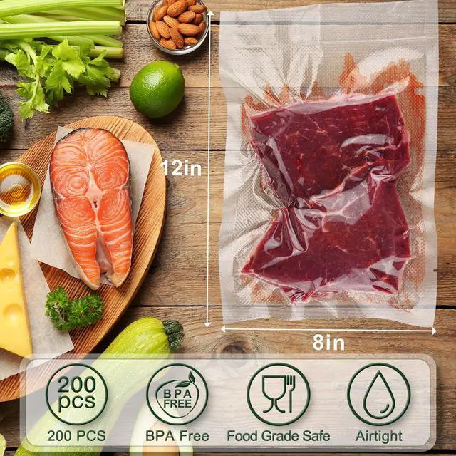 Alt view image 2 of 7 - Vacuum Sealer Bags for Food - 200 Quart 8'' x 12'' Pre-Cut Food Saver Bags Quart Size, Heavy Duty Vacuum Bags for Food, BPA Free Vacuum Seal Bags for Freezer Storage, Seal a Meal or Sous Vide