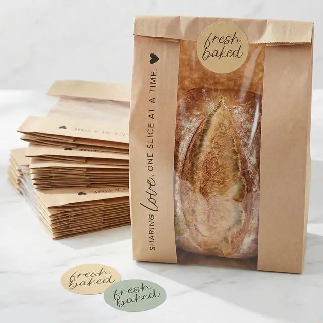 Main image of Beautiful Bread Bags for Homemade Bread - Clear Window Bags Keep Your Sourdough Loaves Fresh for Days & are Great for Gifting Homemade Bread - Perfectly Sized Bakery Paper Packaging for Baked Goods