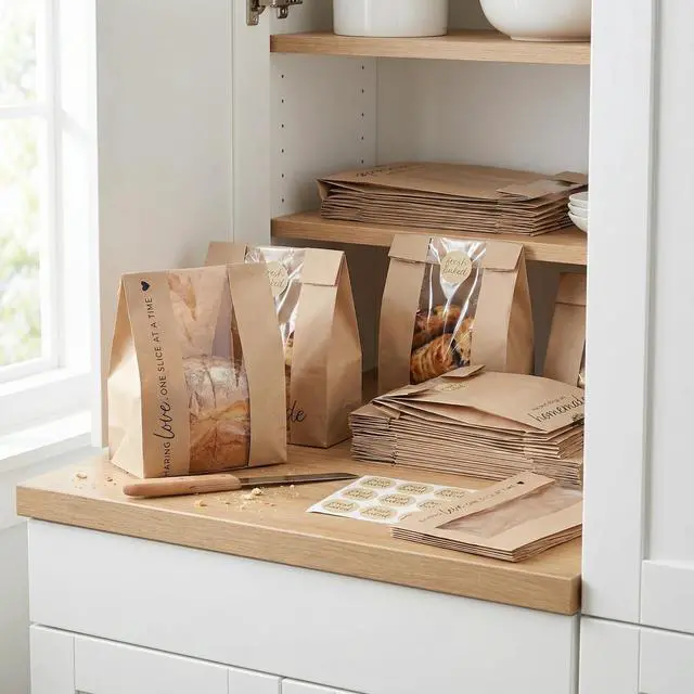 Alt view image 2 of 7 - Beautiful Bread Bags for Homemade Bread - Clear Window Bags Keep Your Sourdough Loaves Fresh for Days & are Great for Gifting Homemade Bread - Perfectly Sized Bakery Paper Packaging for Baked Goods