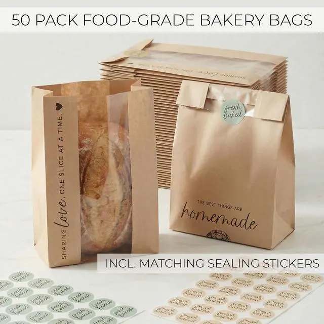 Alt view image 3 of 7 - Beautiful Bread Bags for Homemade Bread - Clear Window Bags Keep Your Sourdough Loaves Fresh for Days & are Great for Gifting Homemade Bread - Perfectly Sized Bakery Paper Packaging for Baked Goods